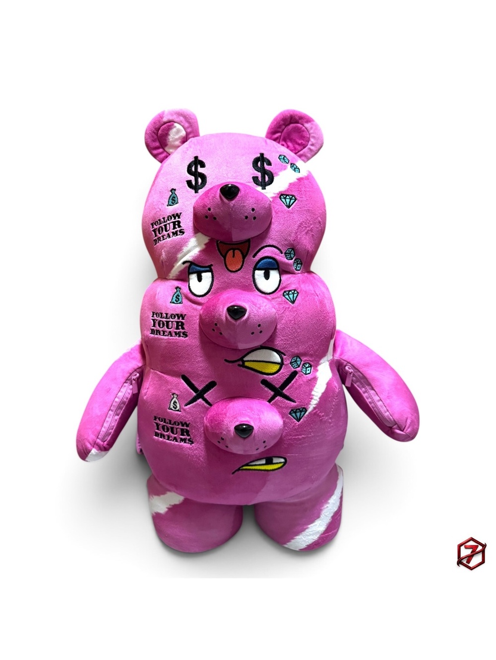 Sprayground The 3 Headed Bear Plush Teddybear Backpack Limited Edition Pink